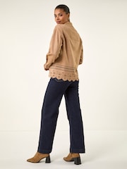 Roman Natural Faux Suede Cut Out Shacket - Image 3 of 5