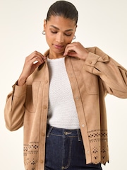 Roman Natural Faux Suede Cut Out Shacket - Image 4 of 5