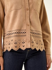 Roman Natural Faux Suede Cut Out Shacket - Image 5 of 5