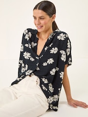 Roman Black Floral Print Pleat Tunic Top - Image 1 of 5