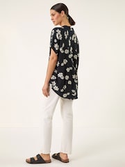 Roman Black Floral Print Pleat Tunic Top - Image 3 of 5