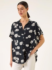Roman Black Floral Print Pleat Tunic Top - Image 4 of 5