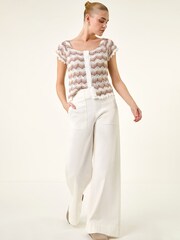 白色 - Roman Cotton Stretch Wide Leg Denim Trousers - 圖片 2/5