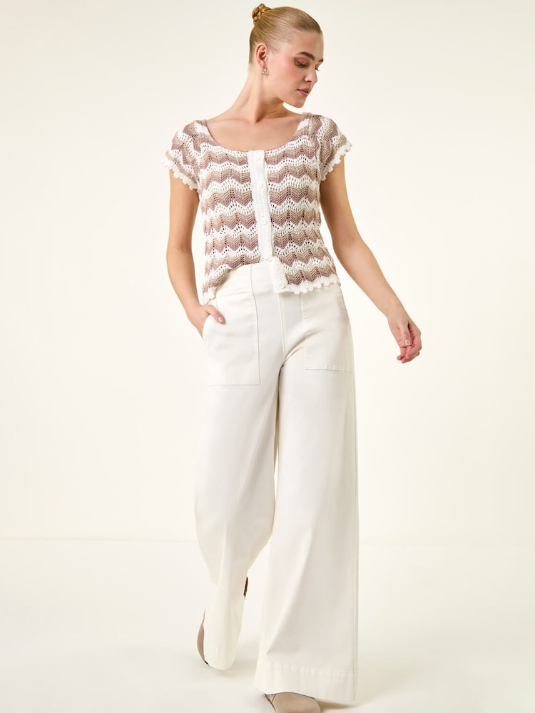 白色 - Roman Cotton Stretch Wide Leg Denim Trousers - 圖片 2/5