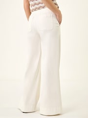 白色 - Roman Cotton Stretch Wide Leg Denim Trousers - 圖片 3/5