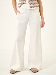 白色 - Roman Cotton Stretch Wide Leg Denim Trousers - 圖片 4/5