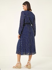 Roman Blue Spot Print Pleated Midi Dress - Image 3 of 5