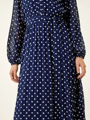 Roman Blue Spot Print Pleated Midi Dress - Image 5 of 5