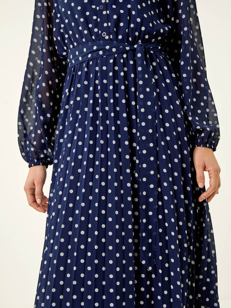 Roman Blue Spot Print Pleated Midi Dress - Image 5 of 5