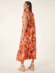Roman Orange Leaf Print V-Neck Maxi Dress - Image 3 of 5