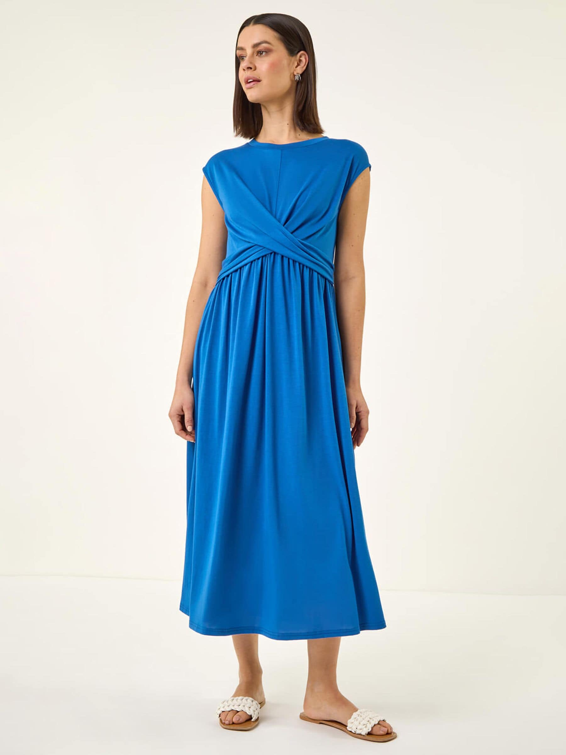 Roman Women's Blue Crossover Front Stretch Midi Dress In | Size: 20 - Image 2