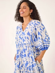 Roman Blue Floral Print V-Neck Maxi Dress - Image 4 of 5