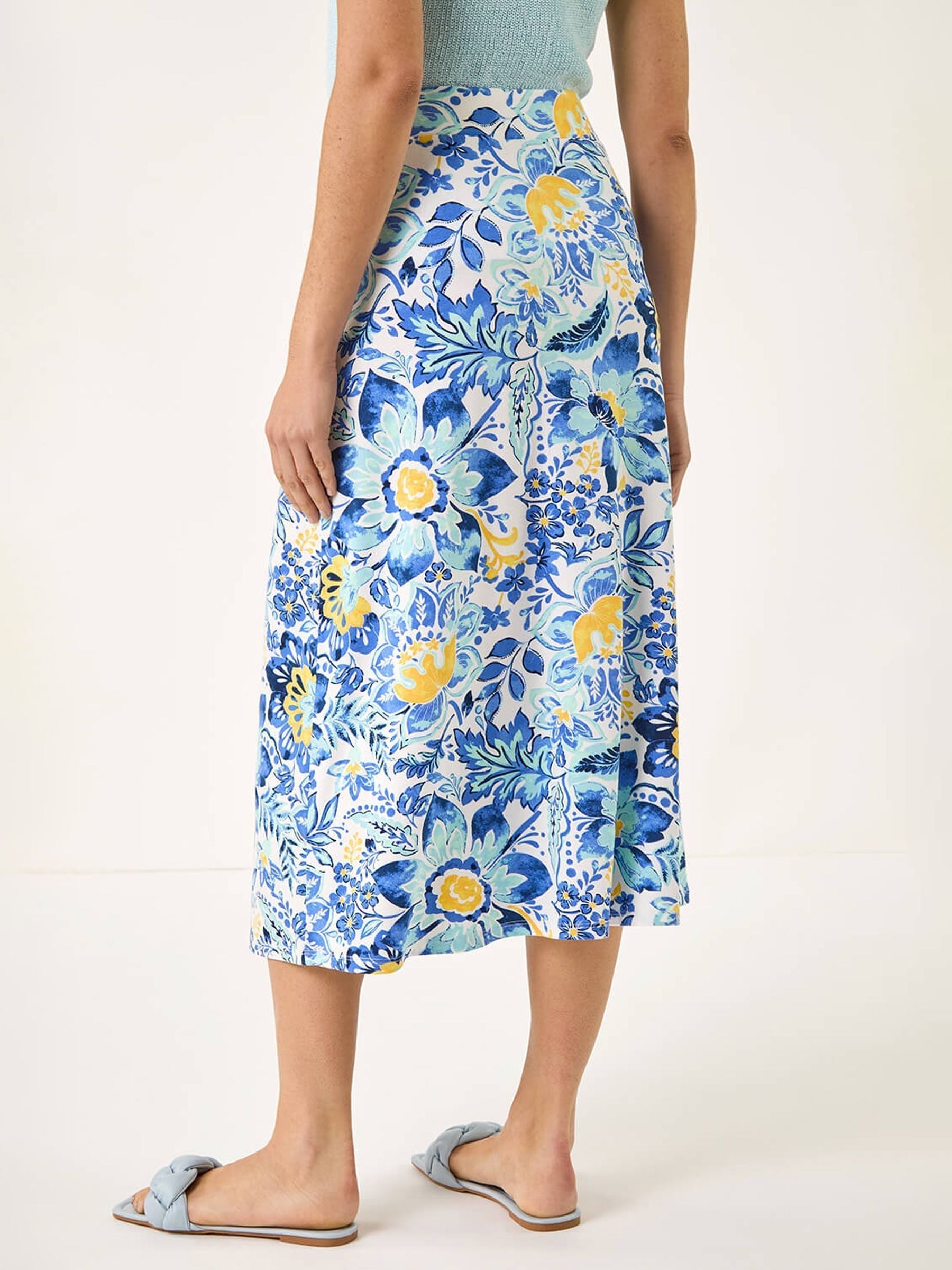 Buy Roman Light Blue Paisley Daisy Print Stretch Skirt from the