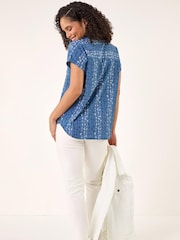 Roman Blue Floral Stripe Print V-Neck Top - Image 3 of 5