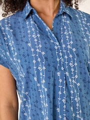 Roman Blue Floral Stripe Print V-Neck Top - Image 5 of 5