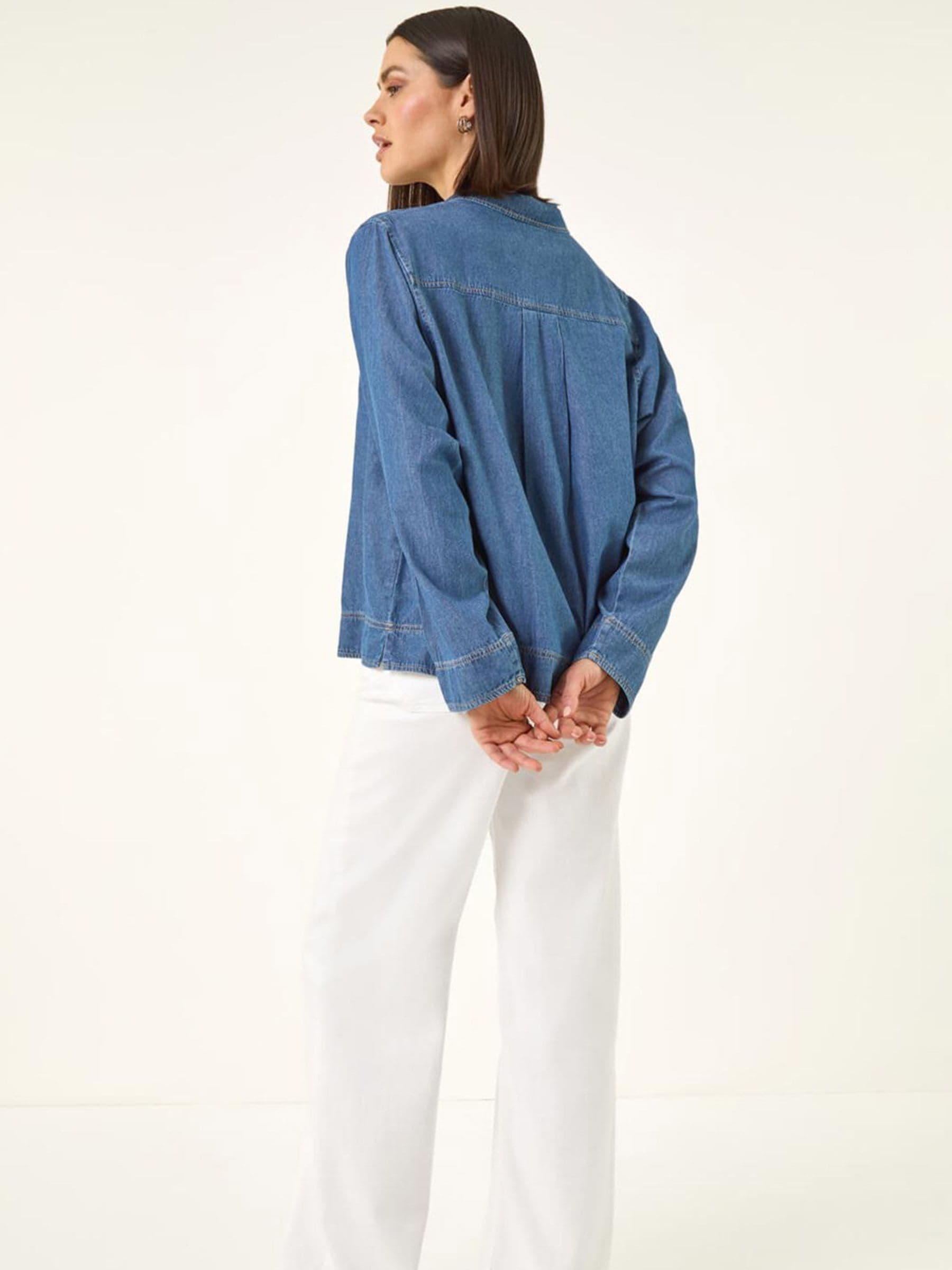 Buy Roman Blue Collared Zip Front Denim Top from Next USA
