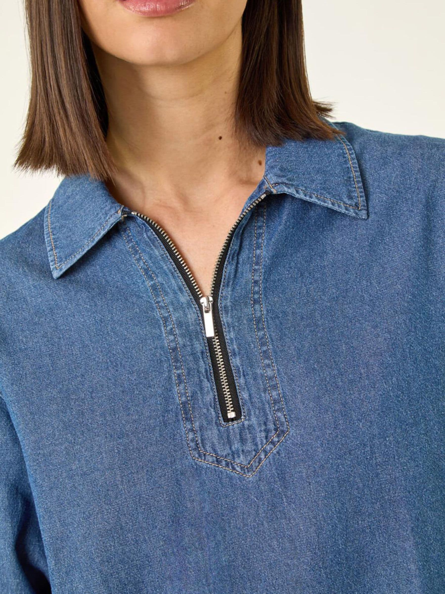 Buy Roman Blue Collared Zip Front Denim Top from Next USA