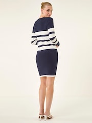 Roman Blue Jewel Trim Stripe Knitted Dress - Image 3 of 5