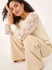 Roman White Crochet Sleeve Knit Jumper - Image 1 of 5