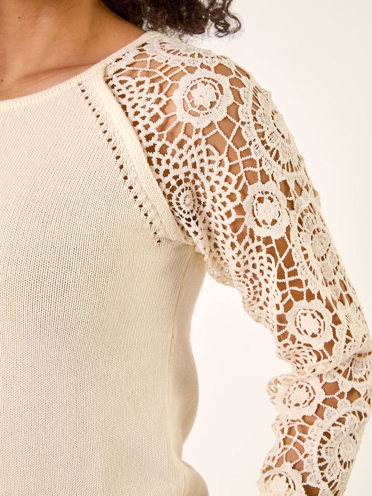 Roman White Crochet Sleeve Knit Jumper - Image 5 of 5