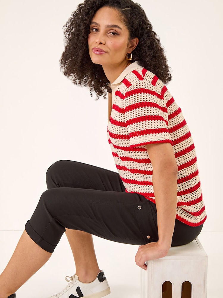 Roman Black Cropped Cargo Bengaline Trousers - Image 1 of 5