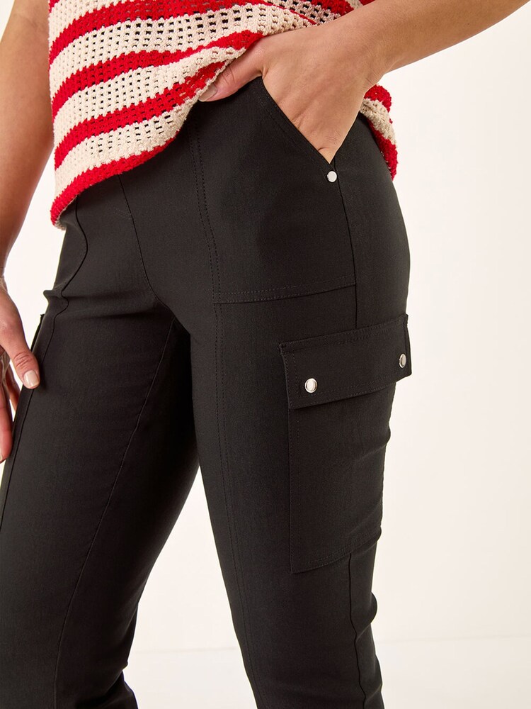 Roman Black Cropped Cargo Bengaline Trousers - Image 5 of 5