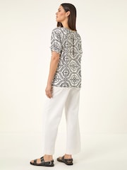 Roman Black Mono Printed Tie Neck Top - Image 3 of 5