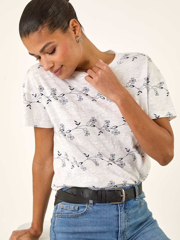 Roman White Floral Puff Print T-Shirt - Image 1 of 5