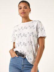 Roman White Floral Puff Print T-Shirt - Image 4 of 5