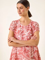 Roman Orange Printed Lace Hanky Hem Top - Image 1 of 5