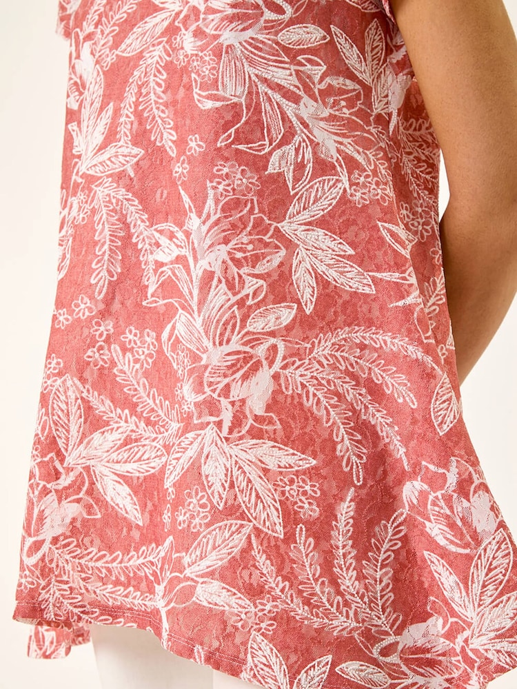 Roman Orange Printed Lace Hanky Hem Top - Image 5 of 5