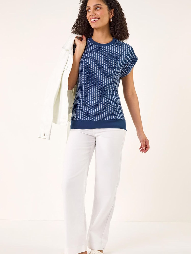 Roman Blue Textured Stretch T-Shirt - Image 2 of 5 Roman Blue Textured Stretch T-Shirt - Image 2 of 5