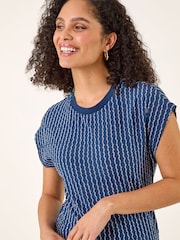 Roman Blue Textured Stretch T-Shirt - Image 4 of 5