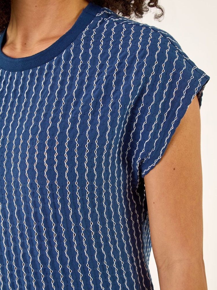 Roman Blue Textured Stretch T-Shirt - Image 5 of 5 Roman Blue Textured Stretch T-Shirt - Image 5 of 5