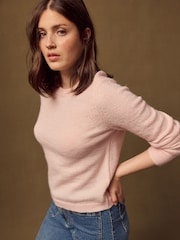 Blush Pink Crew Neck Long Sleeve Knitted Jumper - Image 1 of 7
