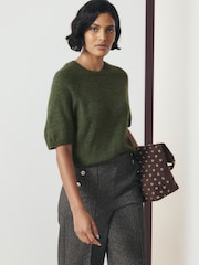ירוק חאקי - Knitted Short Sleeve Jumper - תמונה 1 מתוך 8