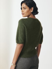 ירוק חאקי - Knitted Short Sleeve Jumper - תמונה 3 מתוך 8