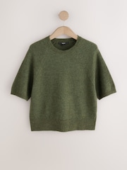 ירוק חאקי - Knitted Short Sleeve Jumper - תמונה 6 מתוך 8