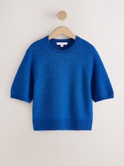 כחול עז - Knitted Short Sleeve Jumper - תמונה 6 מתוך 8