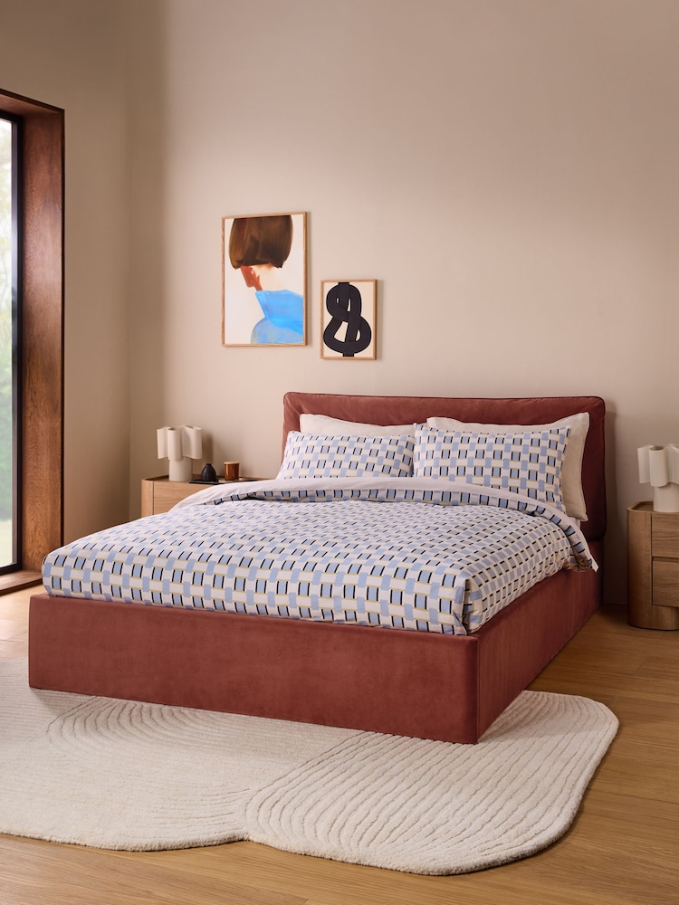 MADE.COM Brick Red Velvet Harlow Ottoman Storage Bed - Image 1 of 6 MADE.COM Brick Red Velvet Harlow Ottoman Storage Bed - Image 1 of 6