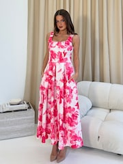 Girl In Mind Erica Square Neck Pleated Midi Dress - Imaginea 1 din 5