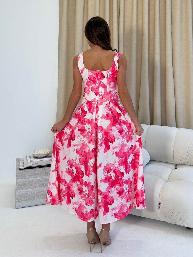 Girl In Mind Erica Square Neck Pleated Midi Dress - Imaginea 2 din 5