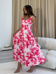 Girl In Mind Erica Square Neck Pleated Midi Dress - Imaginea 4 din 5