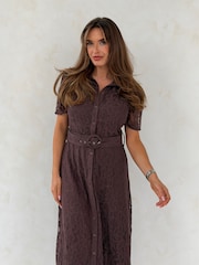 Girl In Mind Brown Tansy Short Sleeve Lace Shirt Dress - Image 5 of 6