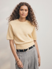 צהוב בהיר - Knitted Short Sleeve Jumper - תמונה 1 מתוך 7