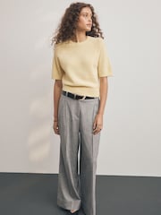 צהוב בהיר - Knitted Short Sleeve Jumper - תמונה 2 מתוך 7