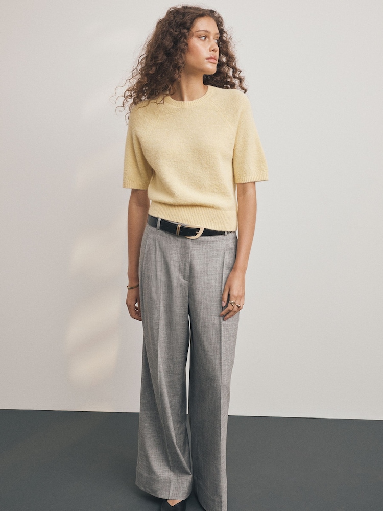 צהוב בהיר - Knitted Short Sleeve Jumper - תמונה 2 מתוך 7 צהוב בהיר - Knitted Short Sleeve Jumper - תמונה 2 מתוך 7