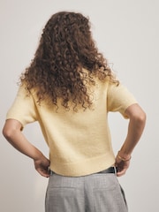 צהוב בהיר - Knitted Short Sleeve Jumper - תמונה 3 מתוך 7