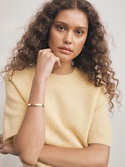 צהוב בהיר - Knitted Short Sleeve Jumper - תמונה 4 מתוך 7