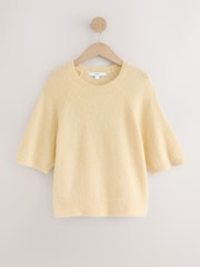 צהוב בהיר - Knitted Short Sleeve Jumper - תמונה 5 מתוך 7